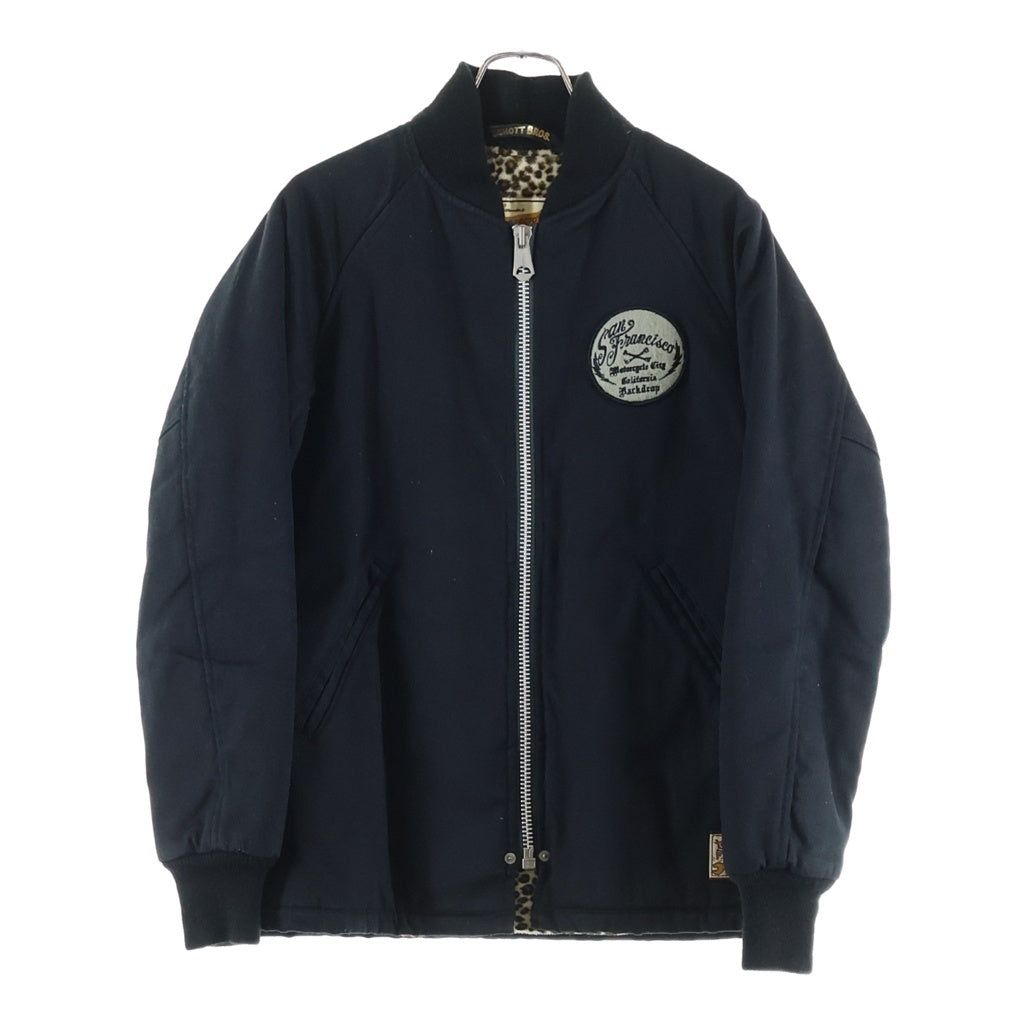 SCHOTT(ショット) ×BACKDROP NOMADS バックドロップ 裏地レオパード バック刺繍ジャケット ジップアップブルゾン ブラック 3192023