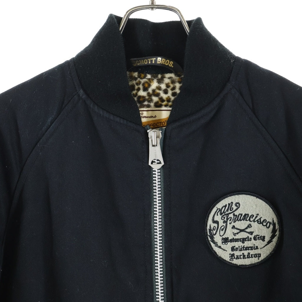 SCHOTT(ショット) ×BACKDROP NOMADS バックドロップ 裏地レオパード バック刺繍ジャケット ジップアップブルゾン ブラック 3192023