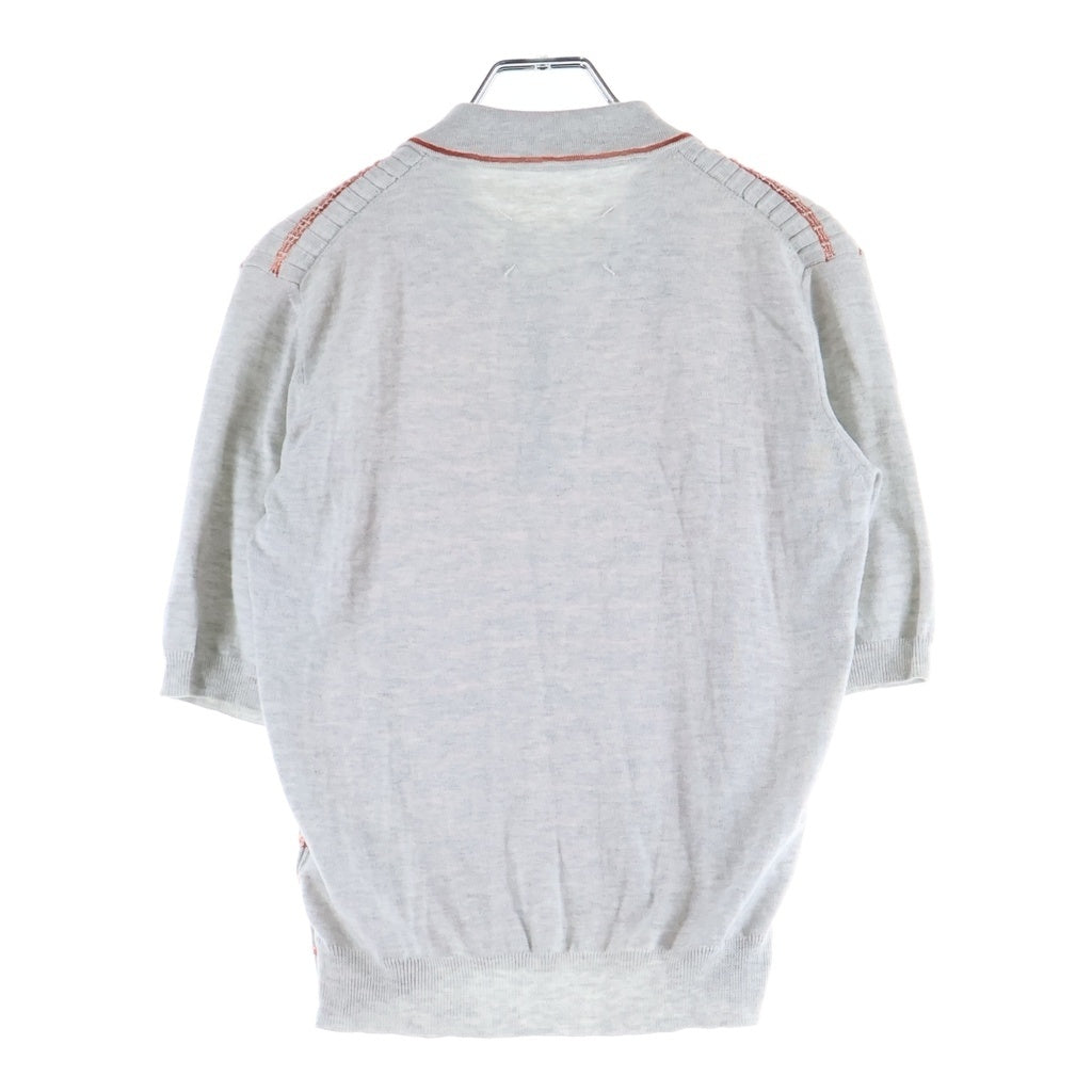 Maison Margiela(メゾンマルジェラ) ボーダー コットン 半袖ニットポロシャツ レディース グレー/レッド S51HA0707