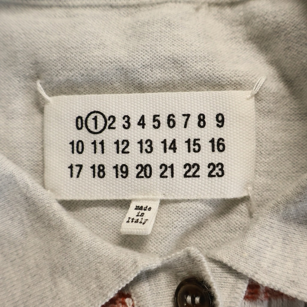 Maison Margiela(メゾンマルジェラ) ボーダー コットン 半袖ニットポロシャツ レディース グレー/レッド S51HA0707