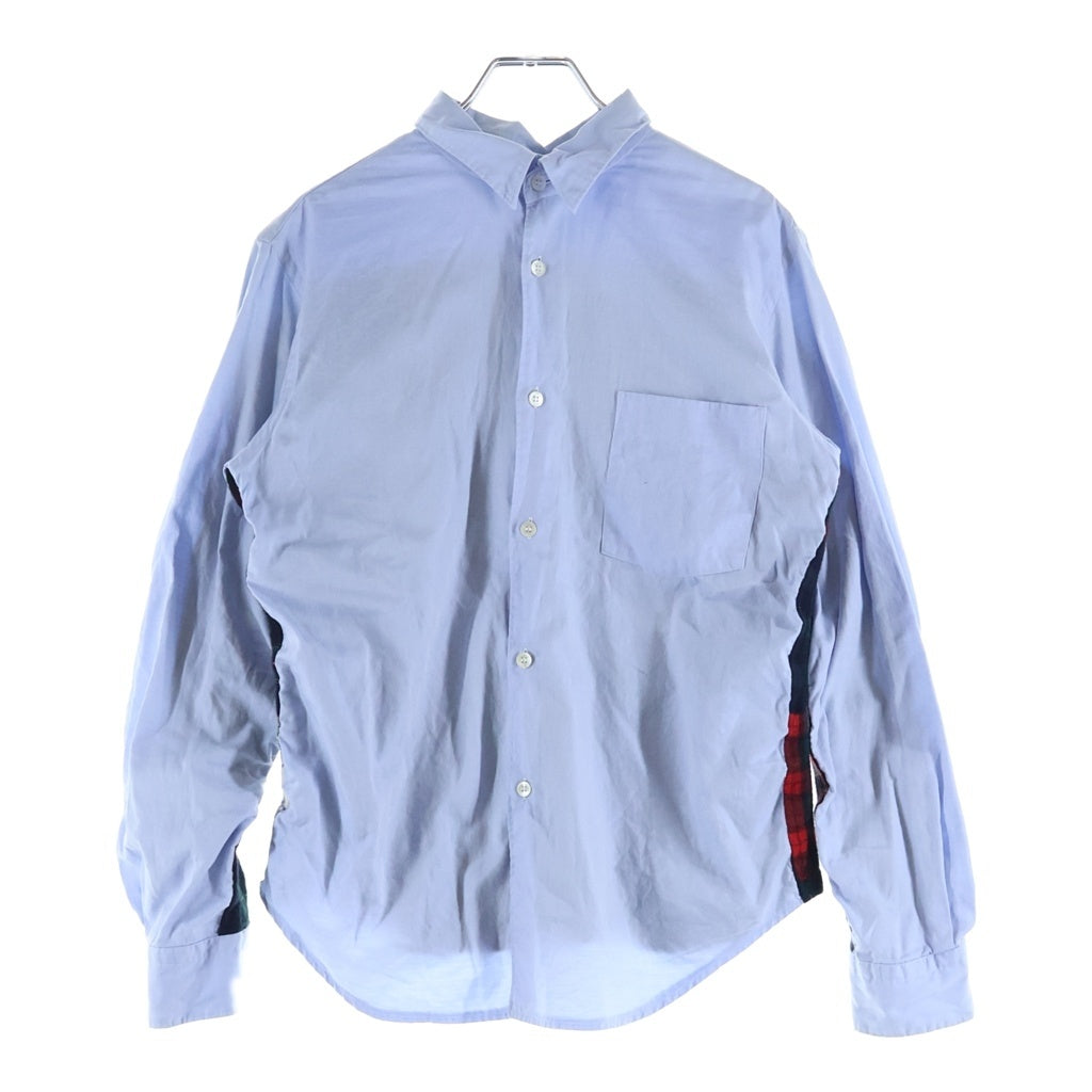 COMME des GARCONS HOMME(コムデギャルソンオム) 11AW AD2011 バックウールチェック切替 長袖シャツ ライトブルー/レッド/グリーン HH-B024