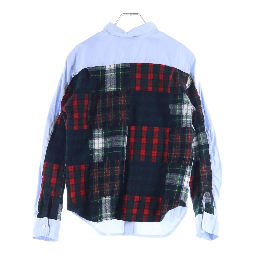 COMME des GARCONS HOMME(コムデギャルソンオム) 11AW AD2011 バックウールチェック切替 長袖シャツ ライトブルー/レッド/グリーン HH-B024