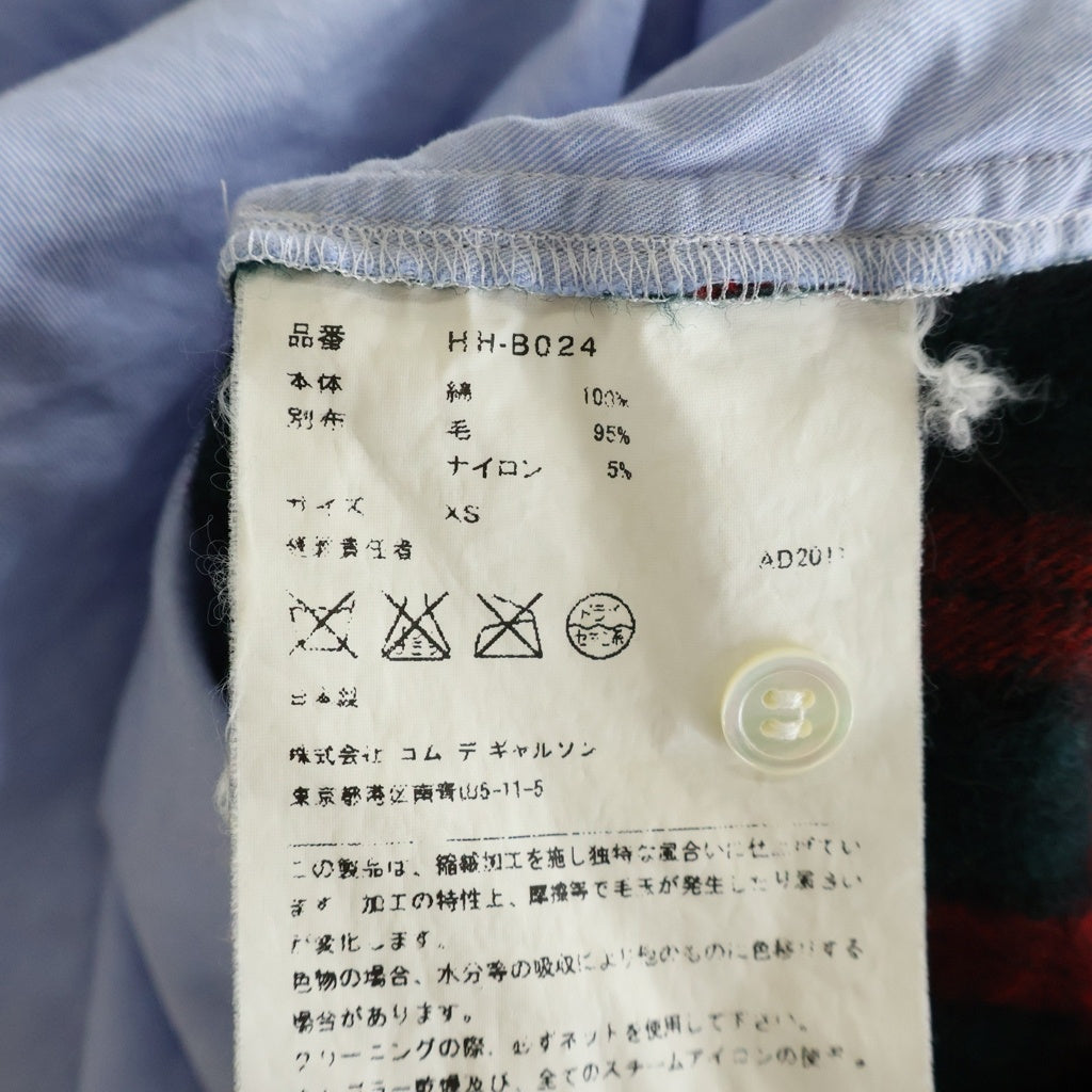 COMME des GARCONS HOMME(コムデギャルソンオム) 11AW AD2011 バックウールチェック切替 長袖シャツ ライトブルー/レッド/グリーン HH-B024