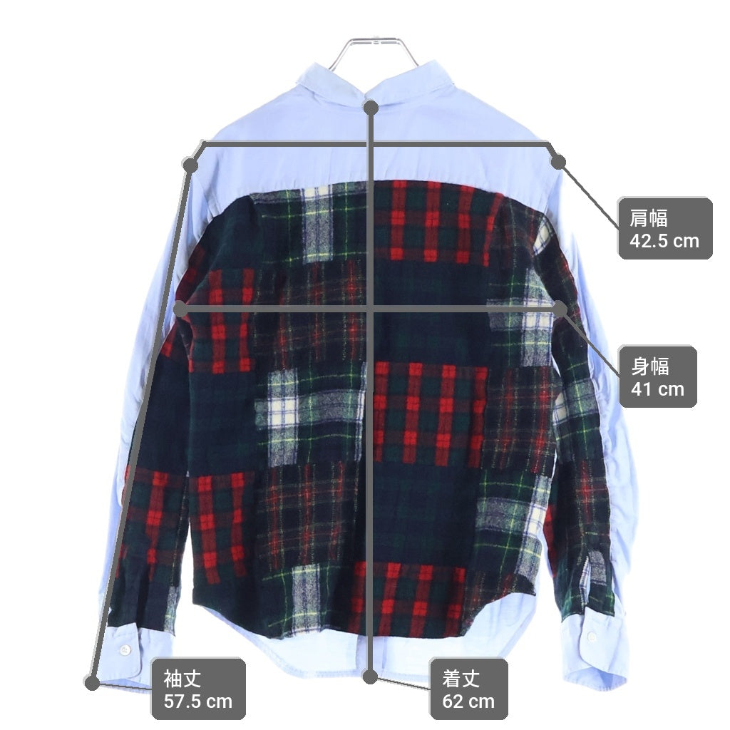 COMME des GARCONS HOMME(コムデギャルソンオム) 11AW AD2011 バックウールチェック切替 長袖シャツ ライトブルー/レッド/グリーン HH-B024