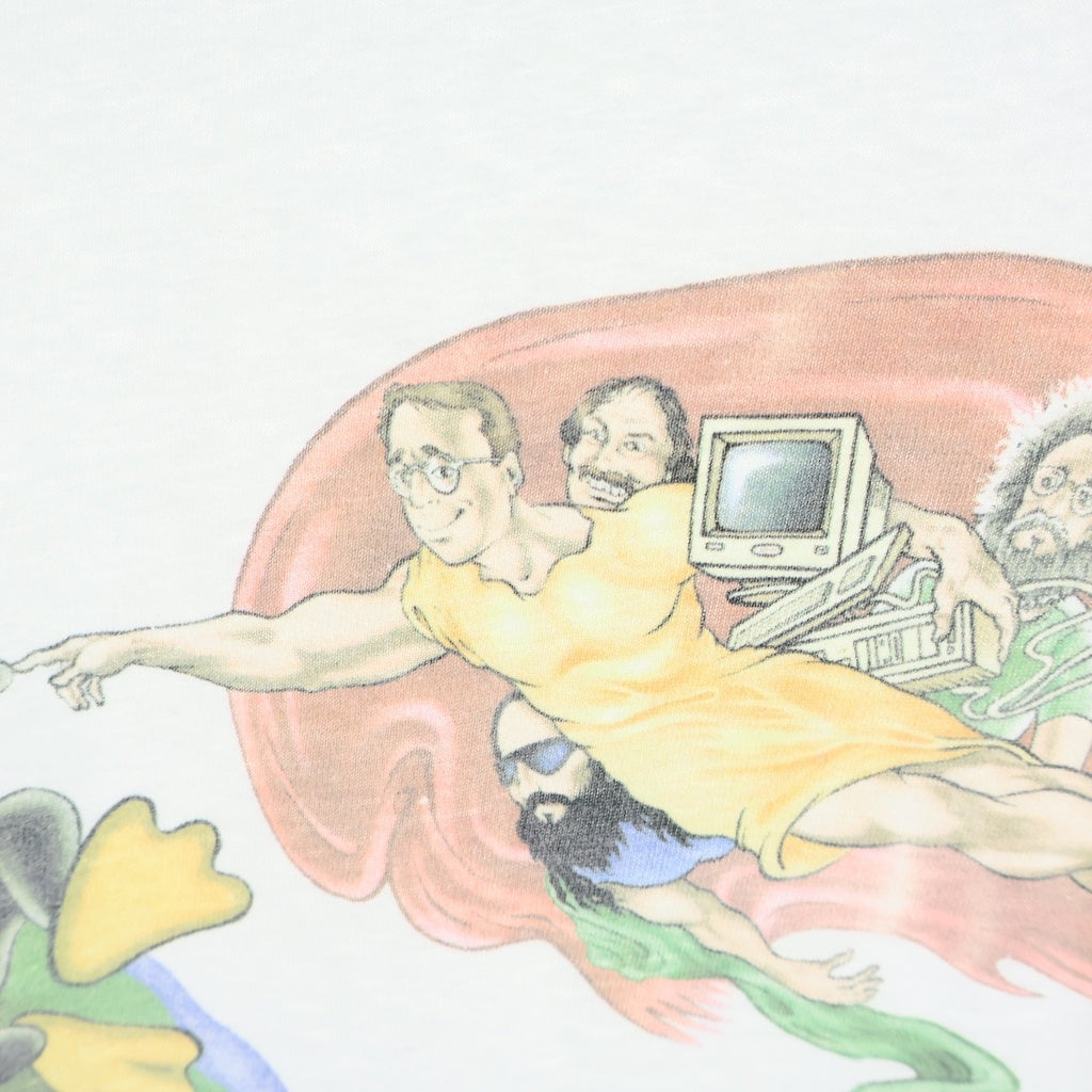 VINTAGE(ヴィンテージ) 90S VINTAGE LINUX ヴィンテージ リナックス アダムの創造パロディ クルーネック半袖Tシャツ カットソー ホワイト