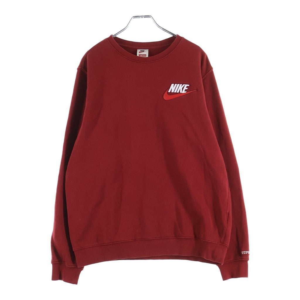 SUPREME(シュプリーム) 18AW ×NIKE Crewneck ナイキ 胸ロゴワッペン クルーネックスウェットトレーナー レッド BQ3767-677