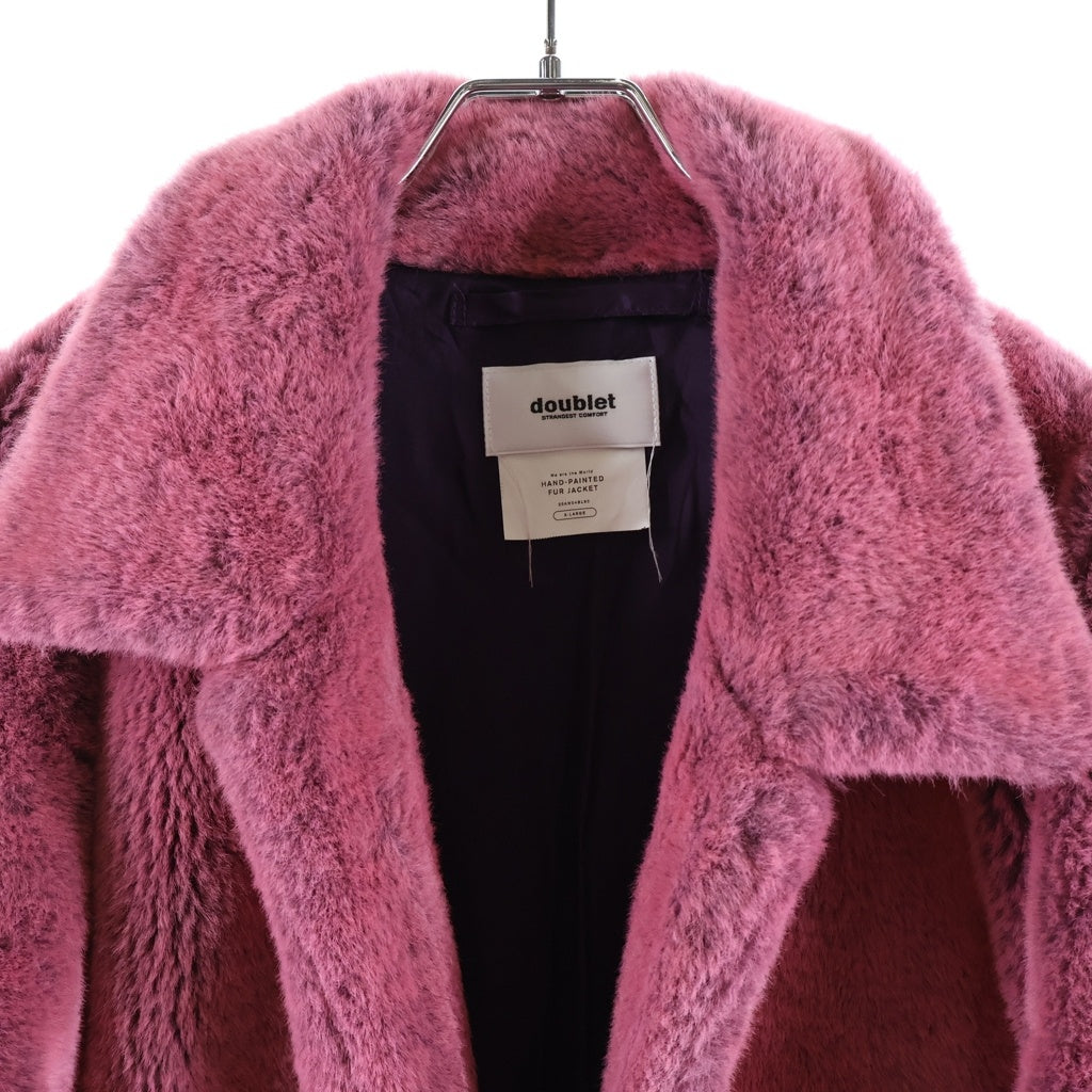 doublet(ダブレット) 20AW HAND-PAINTED FUR JACKET ハンドペイント バッグデザイン ファージャケット コート ピンク 20AW04BL90