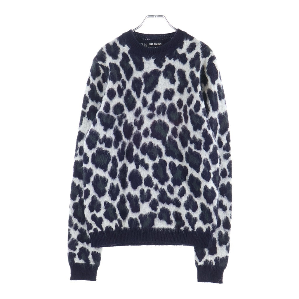 RAF SIMONS(ラフシモンズ) 14AW モヘア混 レオパード柄 クルーネックニットセーター ブラック/ホワイト