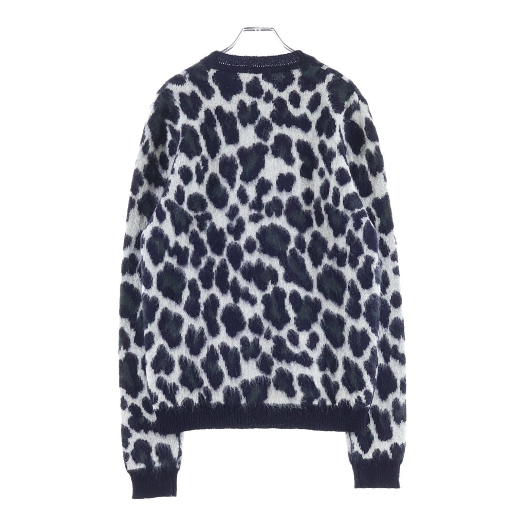 RAF SIMONS(ラフシモンズ) 14AW モヘア混 レオパード柄 クルーネックニットセーター ブラック/ホワイト
