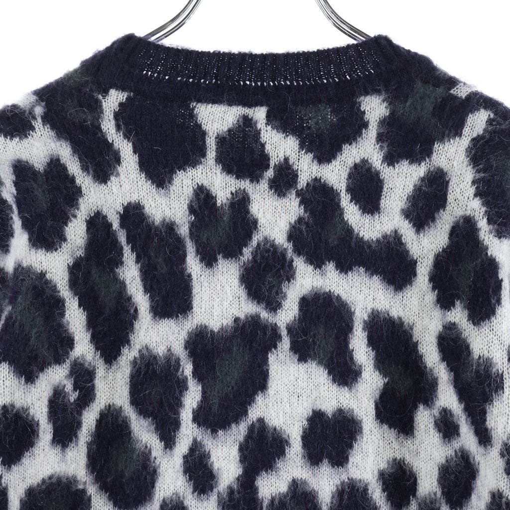 RAF SIMONS(ラフシモンズ) 14AW モヘア混 レオパード柄 クルーネックニットセーター ブラック/ホワイト