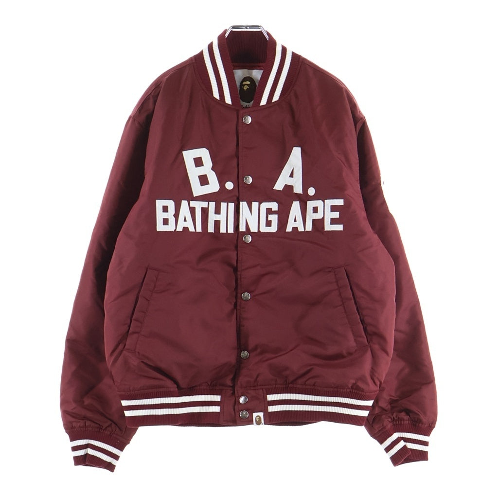 A BATHING APE(アベイシングエイプ) 22AW B.A.COLLEGIATE NYLON VARSITY JACKET カレッジ ナイロン ヴァーシティジャケット スタジャン レッド 001HJI301003M