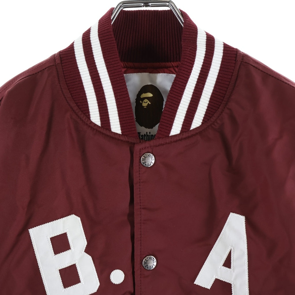 A BATHING APE(アベイシングエイプ) 22AW B.A.COLLEGIATE NYLON VARSITY JACKET カレッジ ナイロン ヴァーシティジャケット スタジャン レッド 001HJI301003M