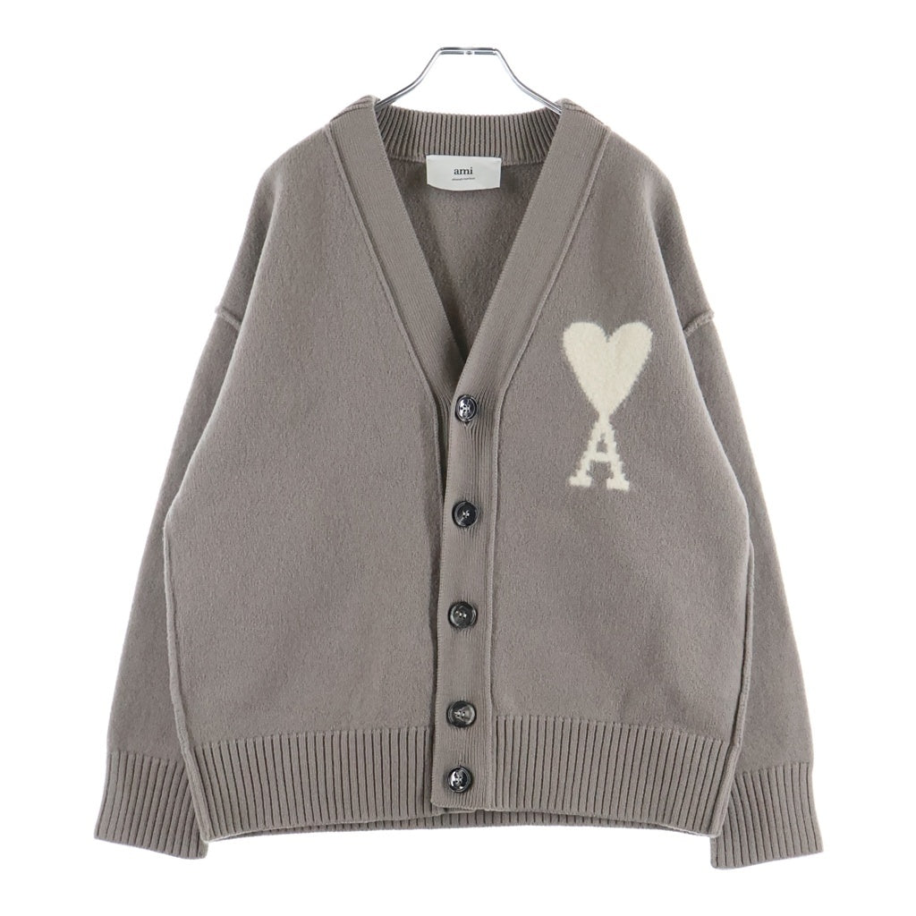 AMI Alexandre Mattiussi(アミアレクサンドルマテュッシ) Ami de Coeur メリノウールフェルトニット ハートロゴ カーディガン セーター グレー UKC090.KN0090