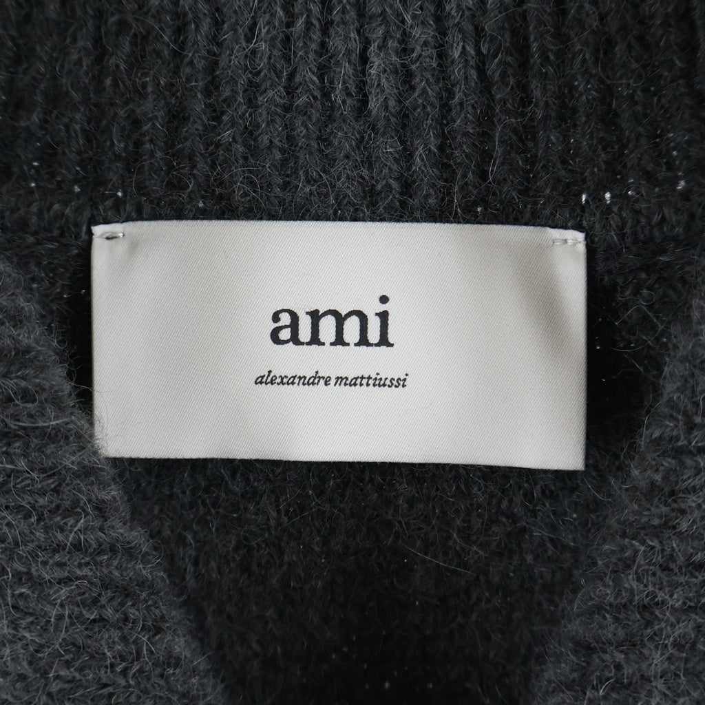 AMI Alexandre Mattiussi(アミアレクサンドルマテュッシ) Ami de Coeur ヘアリーアルパカ ハートロゴ ニットポロ セーター グレー UPL325.KN0032