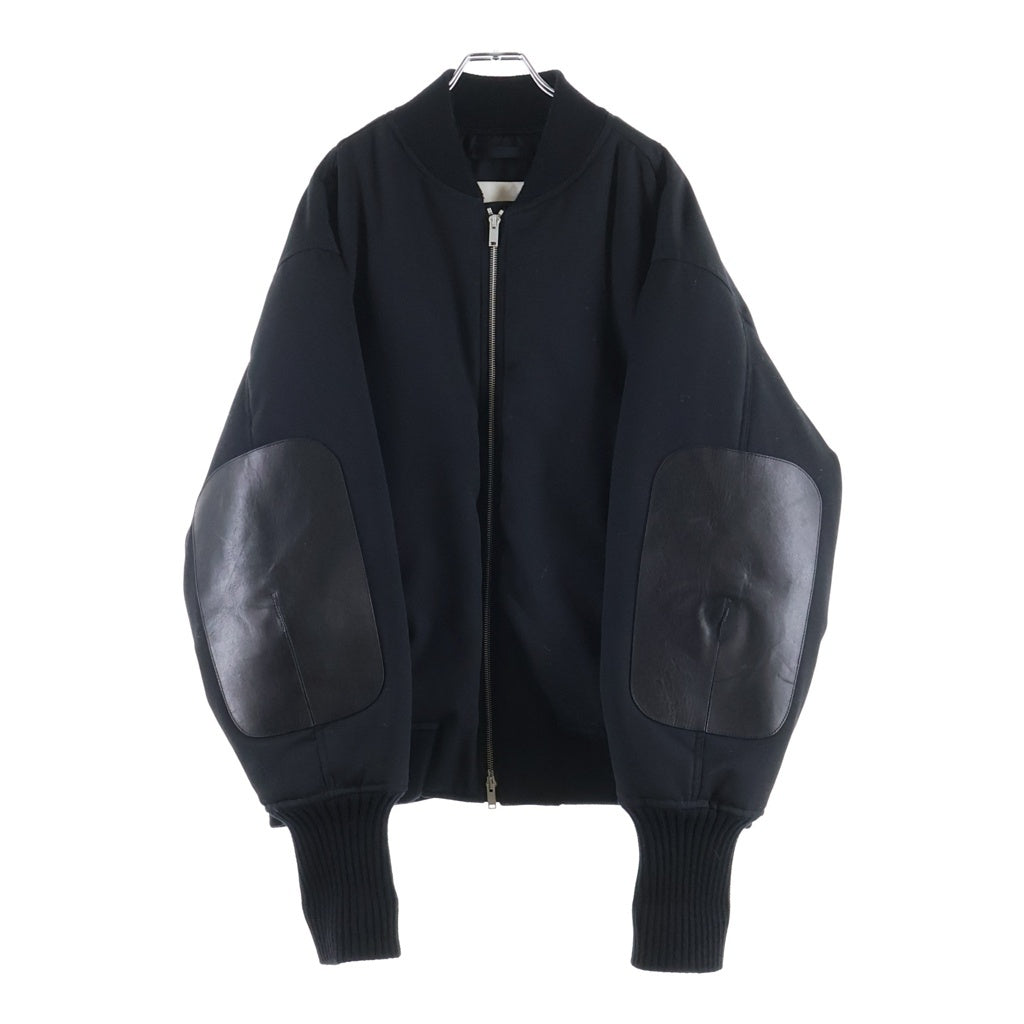 JIL SANDER(ジルサンダー) 23AW レザーエルボーパッチ ウール混 ボンバージャケット ブルゾン ブラック J22BN0159