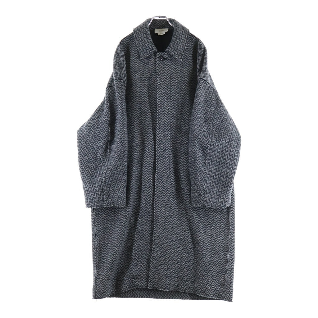 YOKE(ヨーク) 19AW DOUBLE JQUARD KNIT BALCOLLAR CORT ダブルジャガーニット ヘリンボーン バルカラー ロングコート ブラック YK19AW0044C
