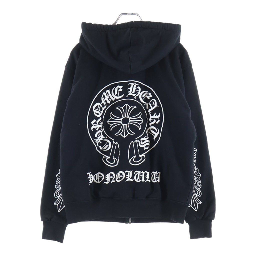 CHROME HEARTS(クロムハーツ) HONOLULU SWTSHRT HD ZIP ホノルル限定 アームフローラルクロス ホースシュープリント 裏地サーマル ジップアップフーデッドパーカー ブラック