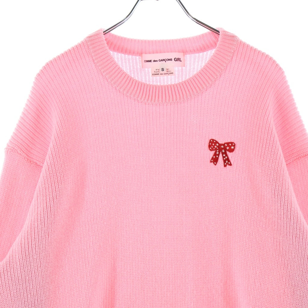 COMME DES GARCONS GIRL(コムデギャルソンガール) 23AW AD2023 ワンポイントリボン刺繍 アクリルニット セーター ピンク レディース NL-N007