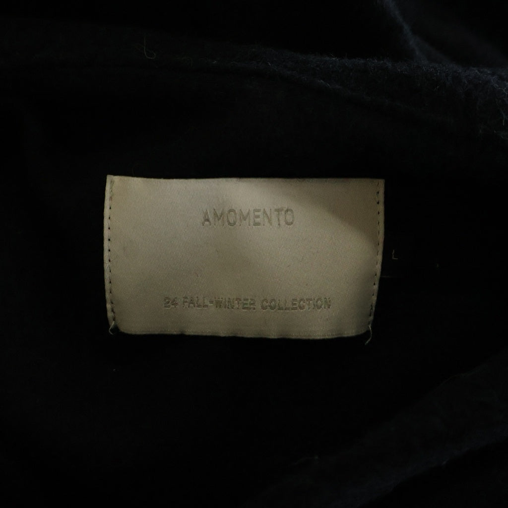 NO BRAND(ノーブランド) AMOMENTO アモメント WOOL ZIP UP PONCHO ドローストリング フーデッド ウール ジップアップ ポンチョ ブラック AM24FWM10JP