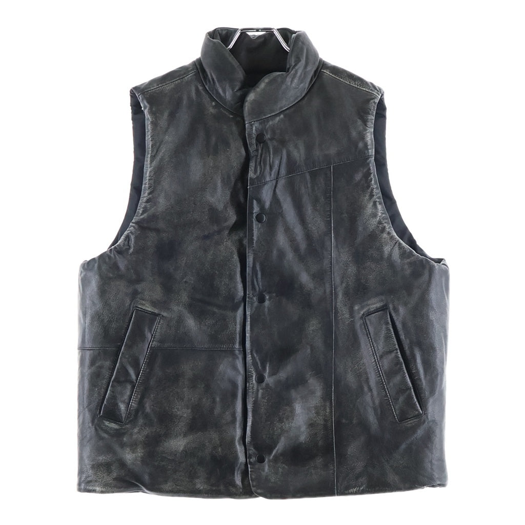 NO BRAND(ノーブランド) VOO ヴォー EXELEZA REV VEST リバーシブル レザー ナイロン ユーズド加工 ダウンベスト ブラック VOO-1214