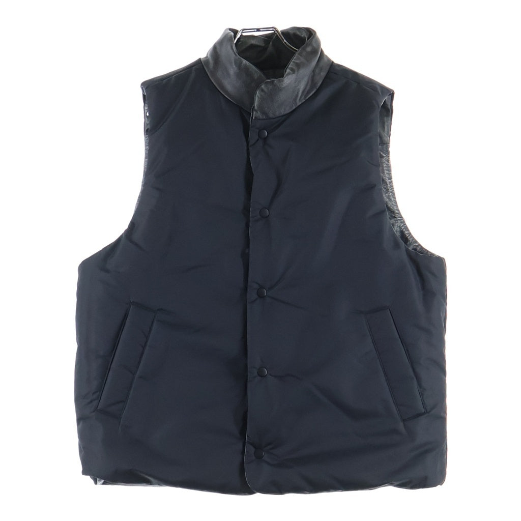 NO BRAND(ノーブランド) VOO ヴォー EXELEZA REV VEST リバーシブル レザー ナイロン ユーズド加工 ダウンベスト ブラック VOO-1214