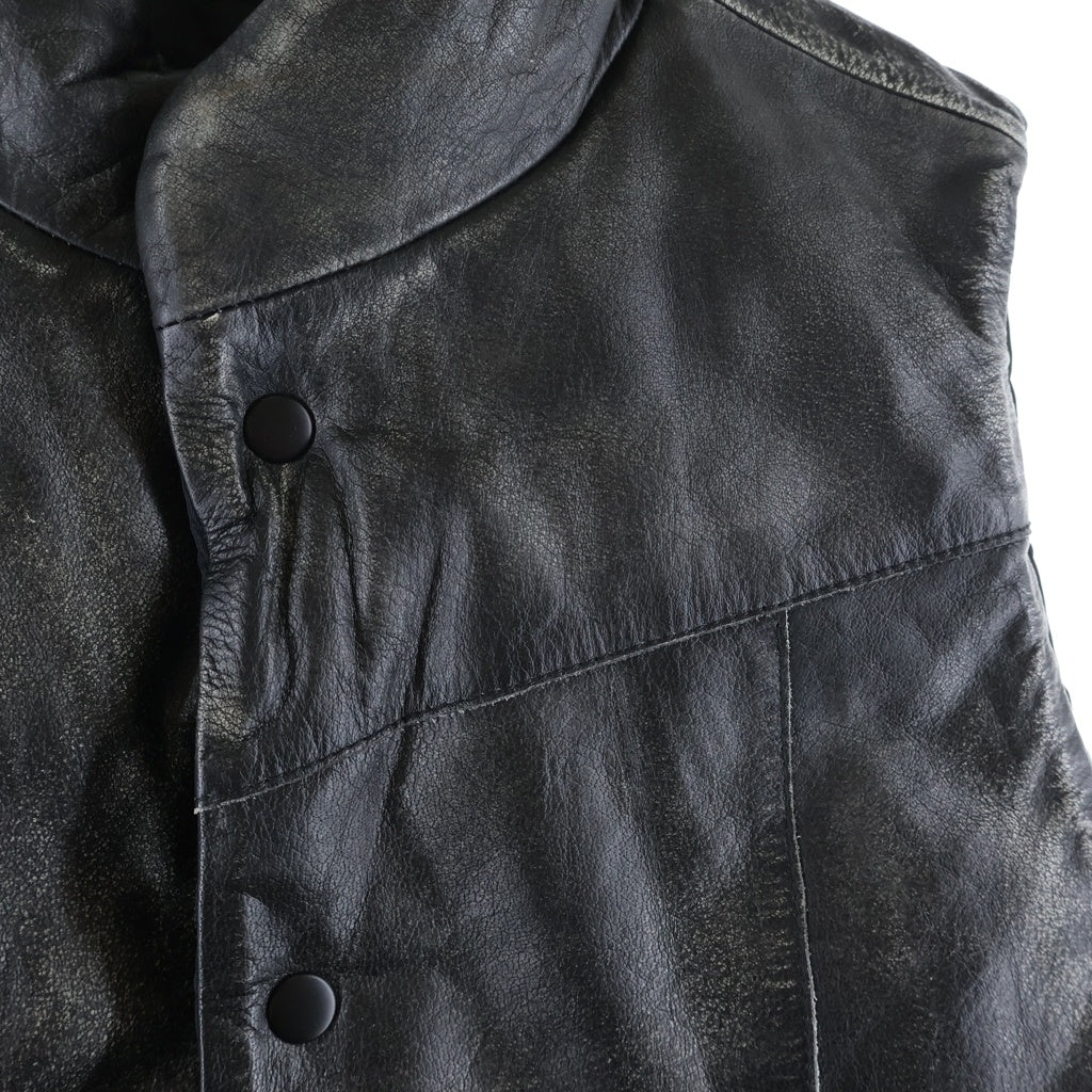 NO BRAND(ノーブランド) VOO ヴォー EXELEZA REV VEST リバーシブル レザー ナイロン ユーズド加工 ダウンベスト ブラック VOO-1214