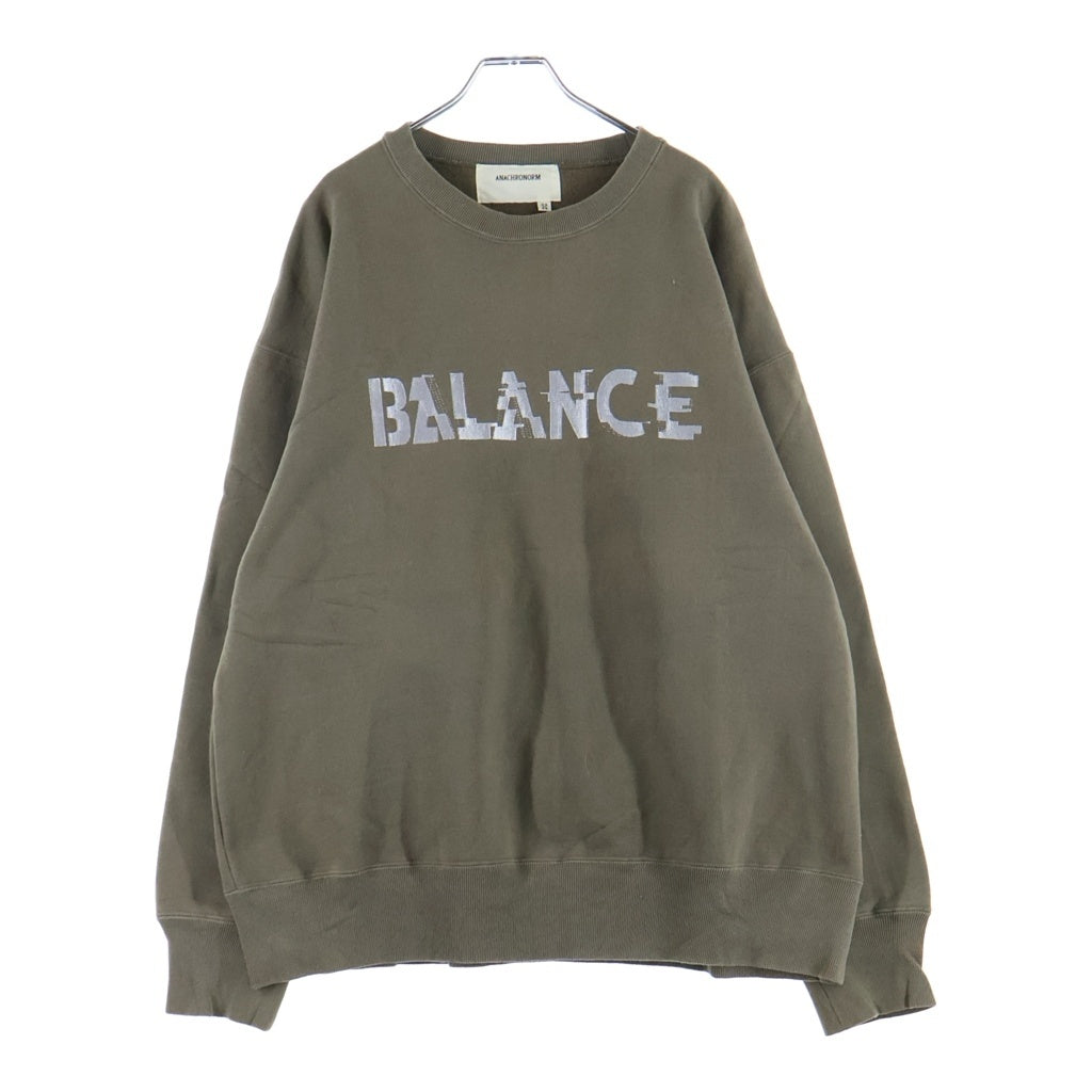 anachronorm(アナクローム) GLITCH EMBROIDERY SWEAT グリッチ フロントエンブロイダリー クルーネックスウェットシャツ トレーナー カーキ AN300