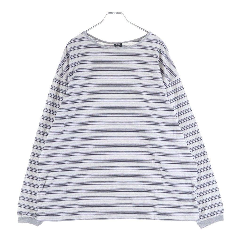 PWA(プア) STRIPED PIPING L/S TEE ストライプ パイピング クルーネック長袖Tシャツ カットソー グレー P09C011-CS02