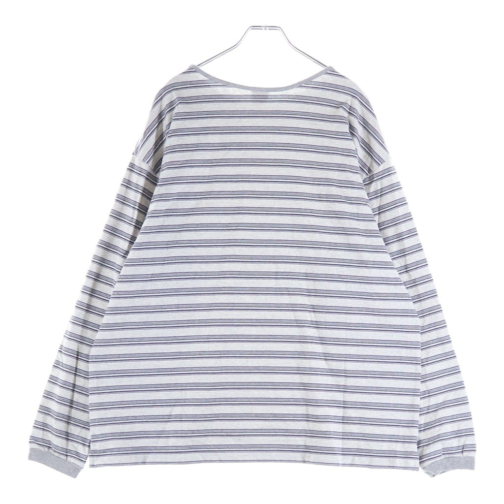 PWA(プア) STRIPED PIPING L/S TEE ストライプ パイピング クルーネック長袖Tシャツ カットソー グレー P09C011-CS02