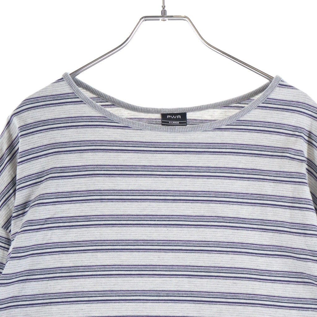 PWA(プア) STRIPED PIPING L/S TEE ストライプ パイピング クルーネック長袖Tシャツ カットソー グレー P09C011-CS02