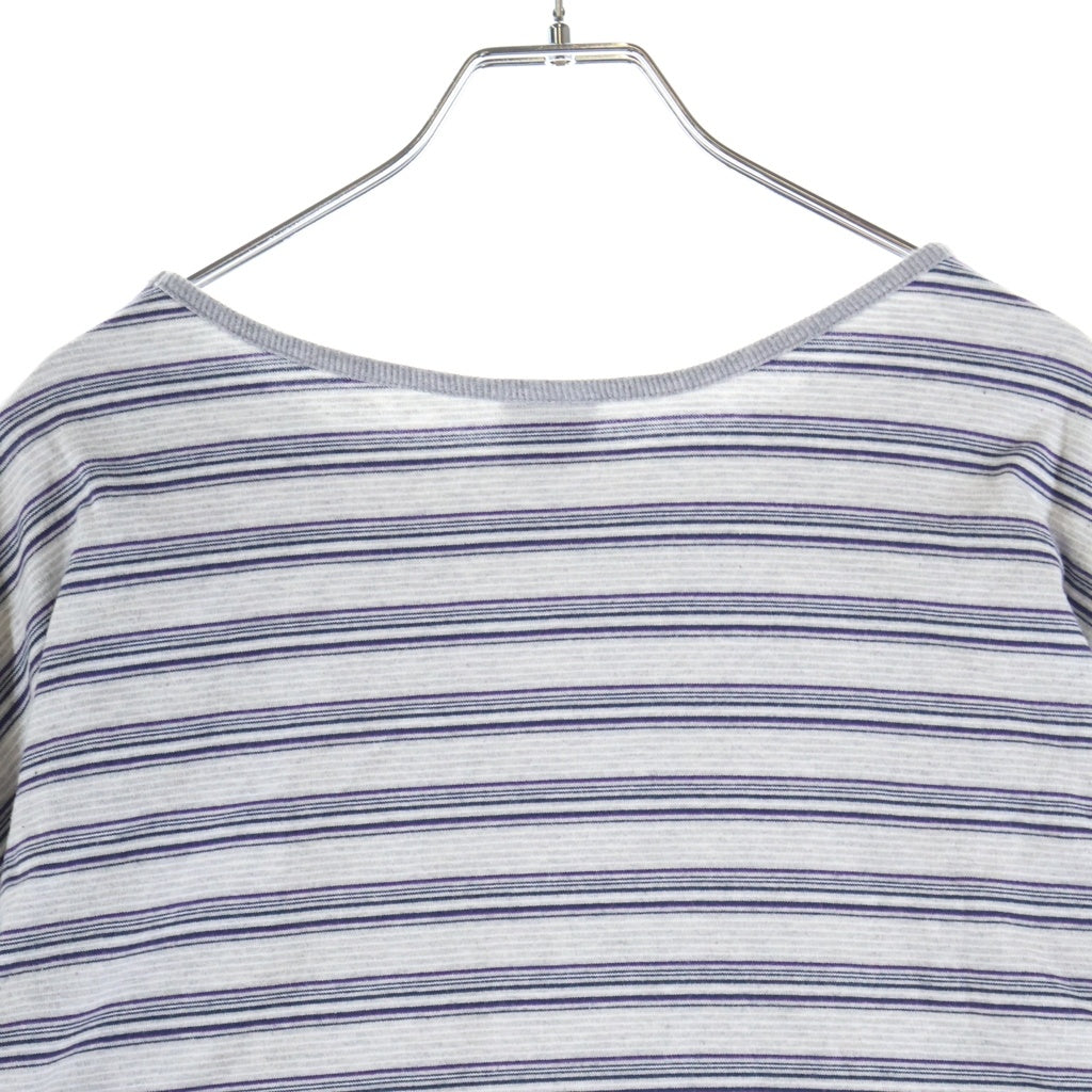 PWA(プア) STRIPED PIPING L/S TEE ストライプ パイピング クルーネック長袖Tシャツ カットソー グレー P09C011-CS02