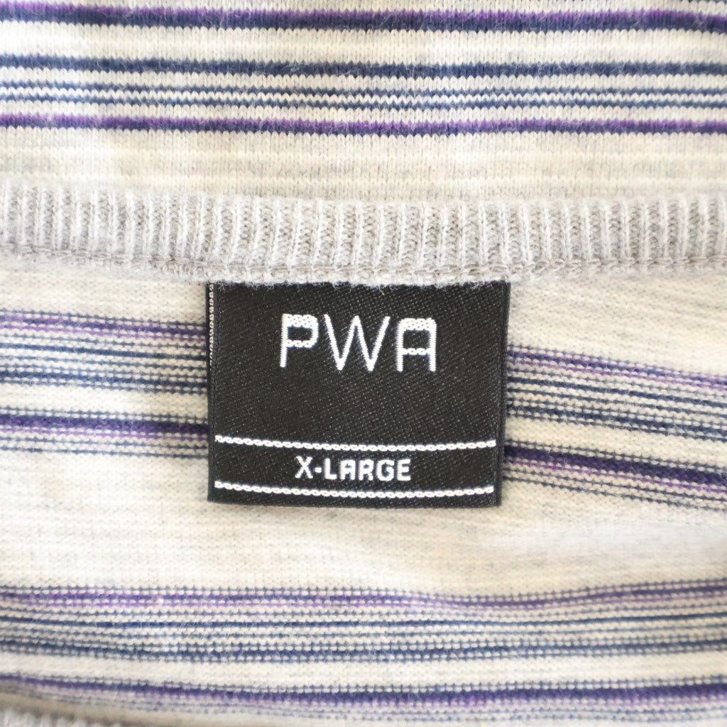 PWA(プア) STRIPED PIPING L/S TEE ストライプ パイピング クルーネック長袖Tシャツ カットソー グレー P09C011-CS02