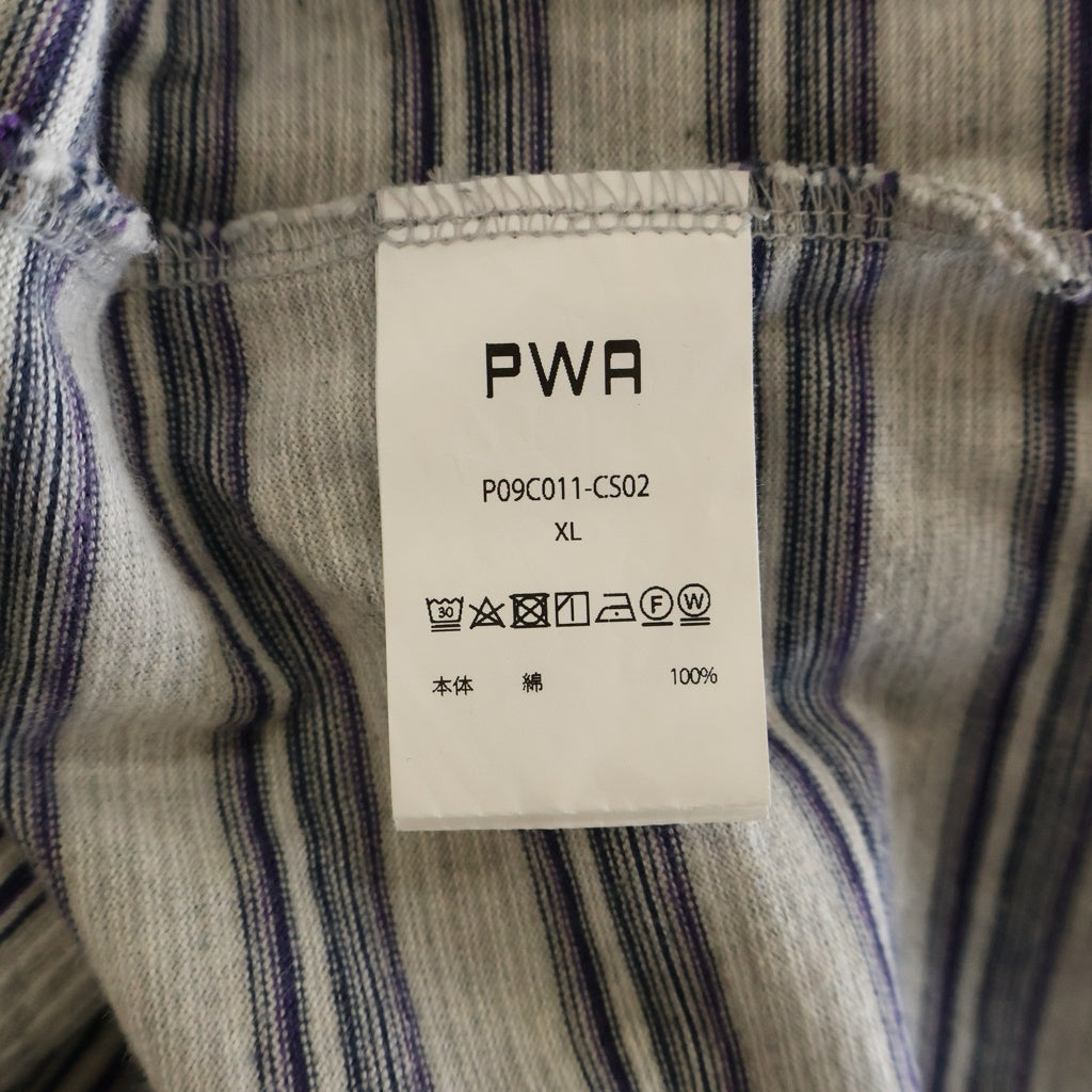PWA(プア) STRIPED PIPING L/S TEE ストライプ パイピング クルーネック長袖Tシャツ カットソー グレー P09C011-CS02