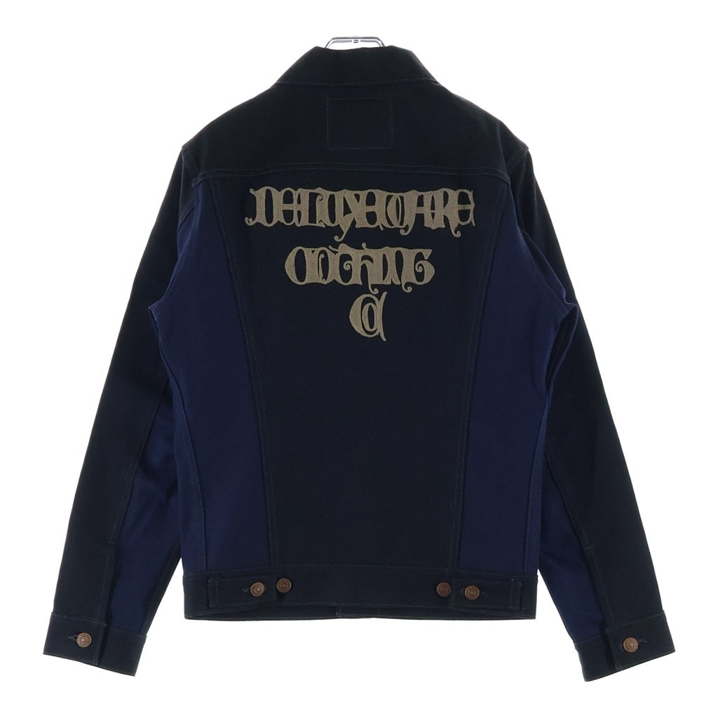 NO BRAND(ノーブランド) DELUXEWARE EMB TRACKER JACKET FOR KI ロゴエンブロイダリー デニム トラッカージャケット Gジャン ブラック/ブルー S403E