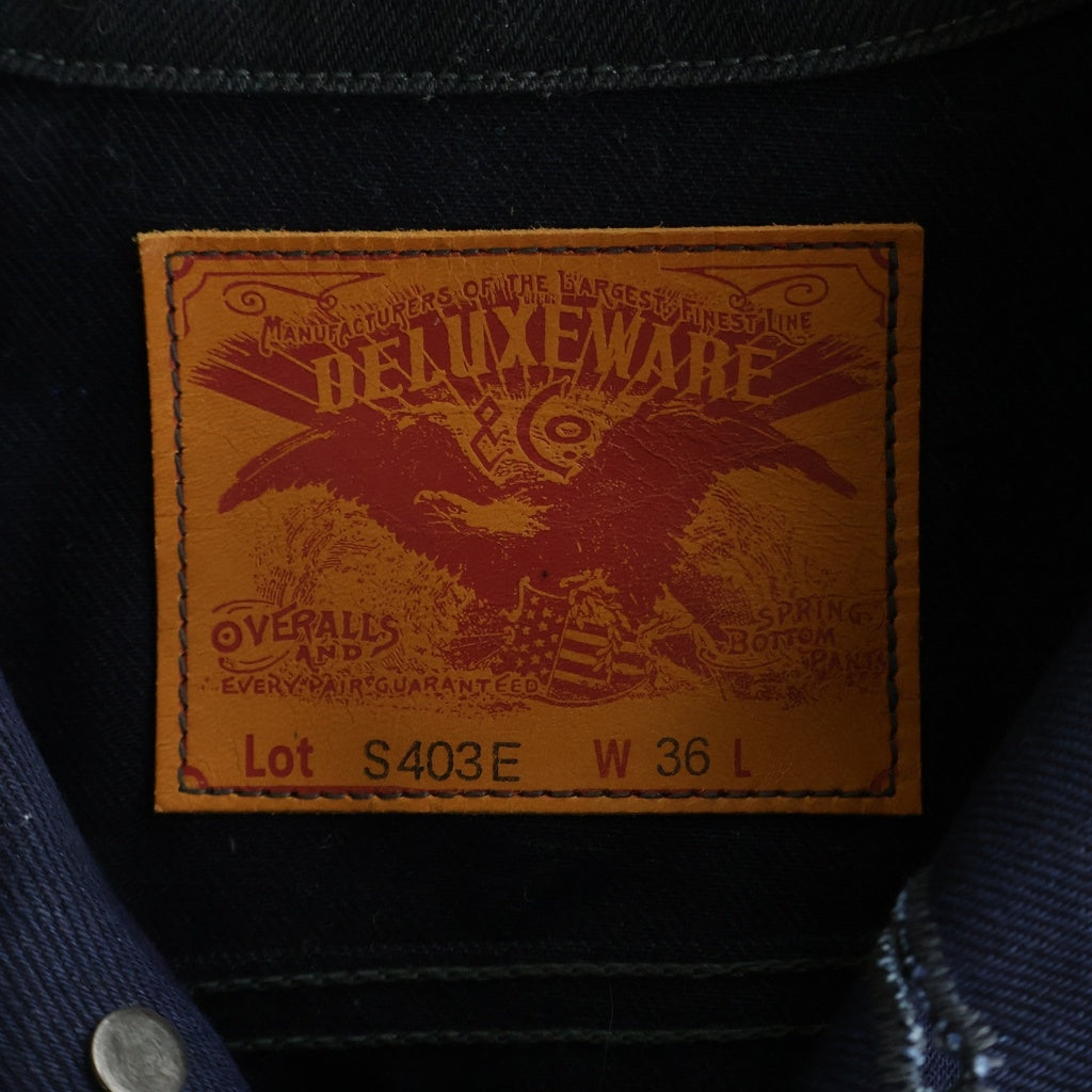 NO BRAND(ノーブランド) DELUXEWARE EMB TRACKER JACKET FOR KI ロゴエンブロイダリー デニム トラッカージャケット Gジャン ブラック/ブルー S403E