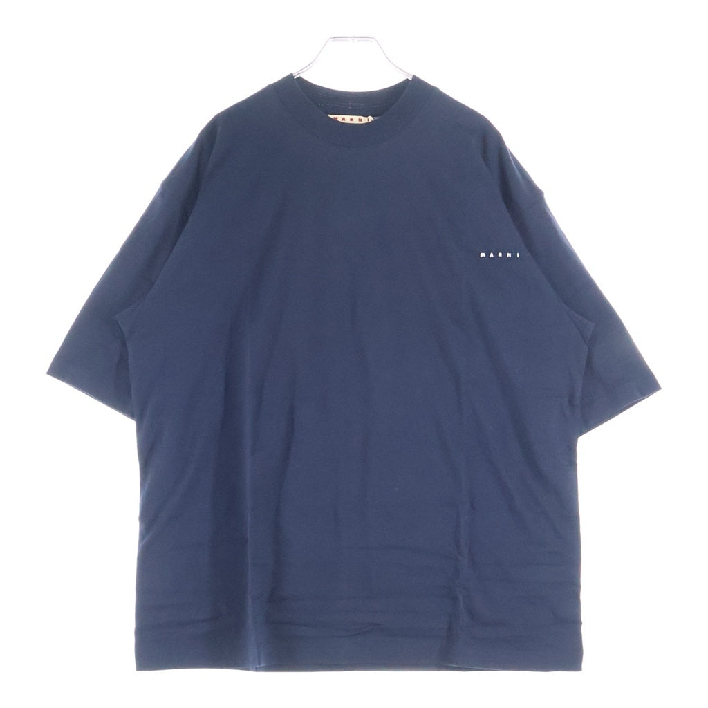 MARNI(マルニ) コットン ロゴエンブロイダリー クルーネック半袖Tシャツ カットソー ネイビー HUMU0223EX UTCZ68