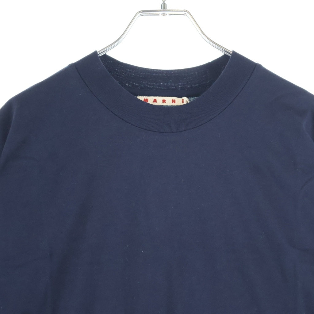 MARNI(マルニ) コットン ロゴエンブロイダリー クルーネック半袖Tシャツ カットソー ネイビー HUMU0223EX UTCZ68