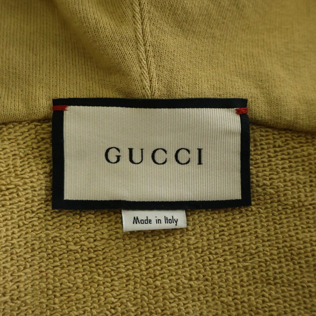 GUCCI(グッチ) ロゴプリント ハーフジップ プルオーバー スウェットパーカー フーディー イエロー 627079 XJCOH