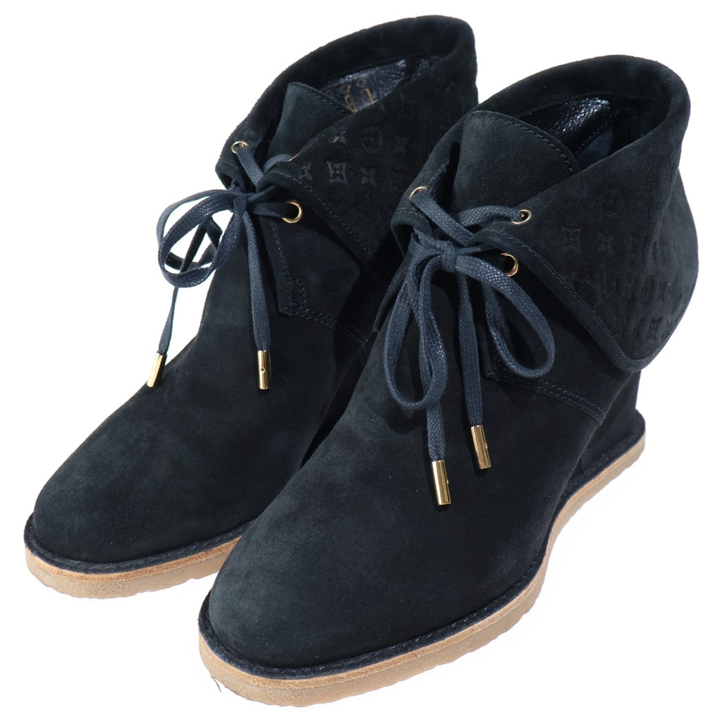 LOUIS VUITTON(ルイヴィトン) モノグラム スウェード ショートヒールブーツ ブラック NL0152