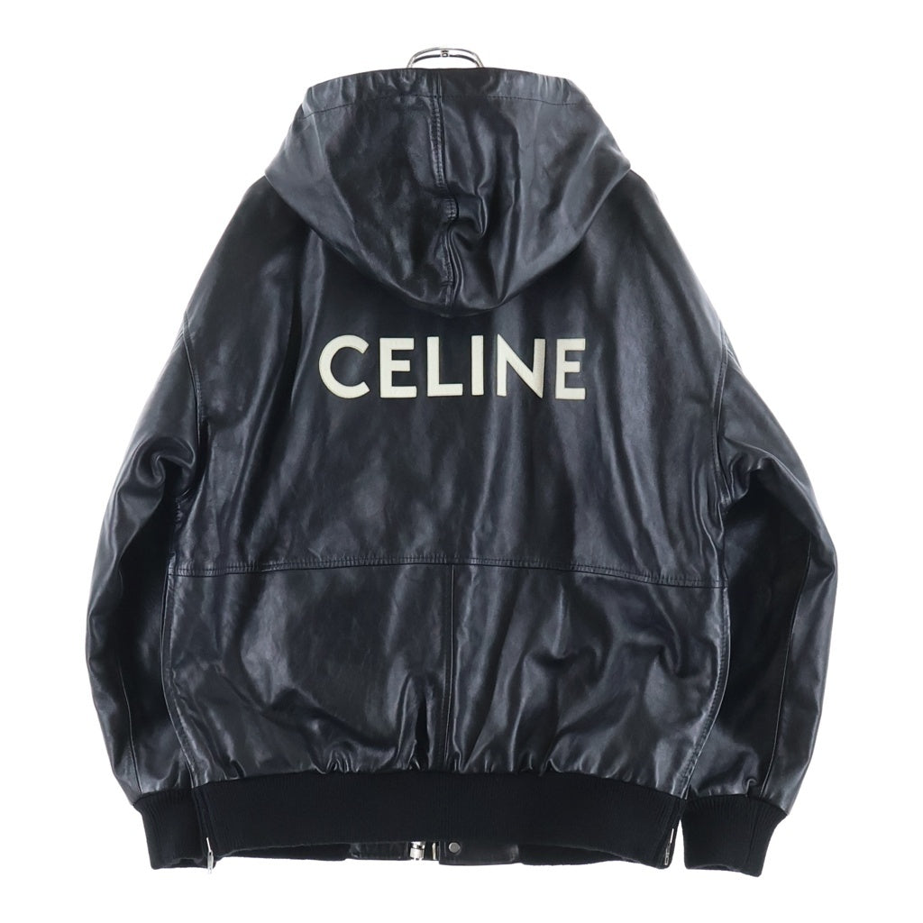 CELINE(セリーヌ) バックロゴプリント カウハイド フーデッドレザージャケット ブラック 2E976195O