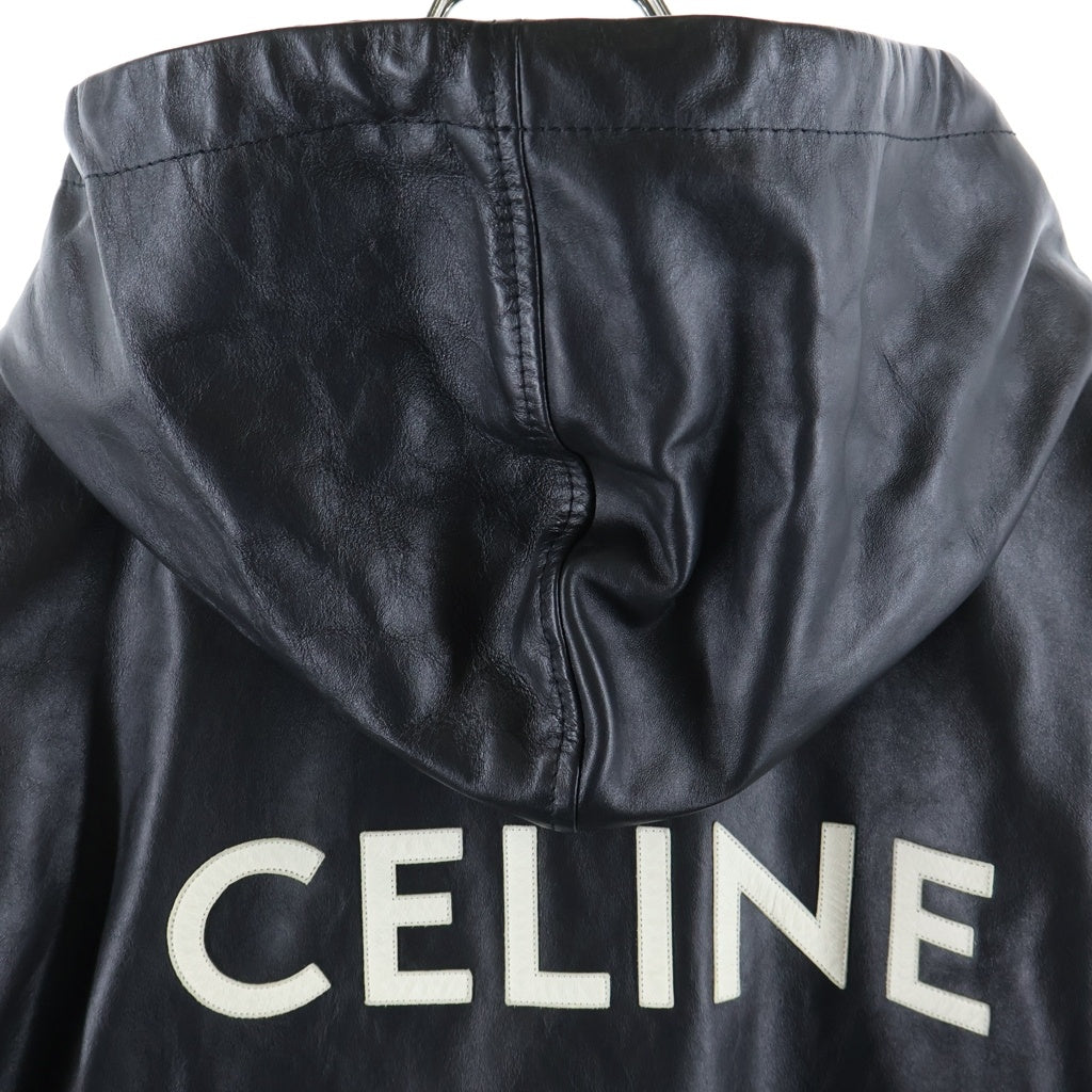 CELINE(セリーヌ) バックロゴプリント カウハイド フーデッドレザージャケット ブラック 2E976195O