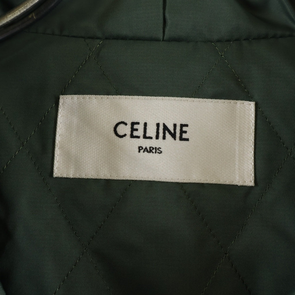CELINE(セリーヌ) バックロゴプリント カウハイド フーデッドレザージャケット ブラック 2E976195O