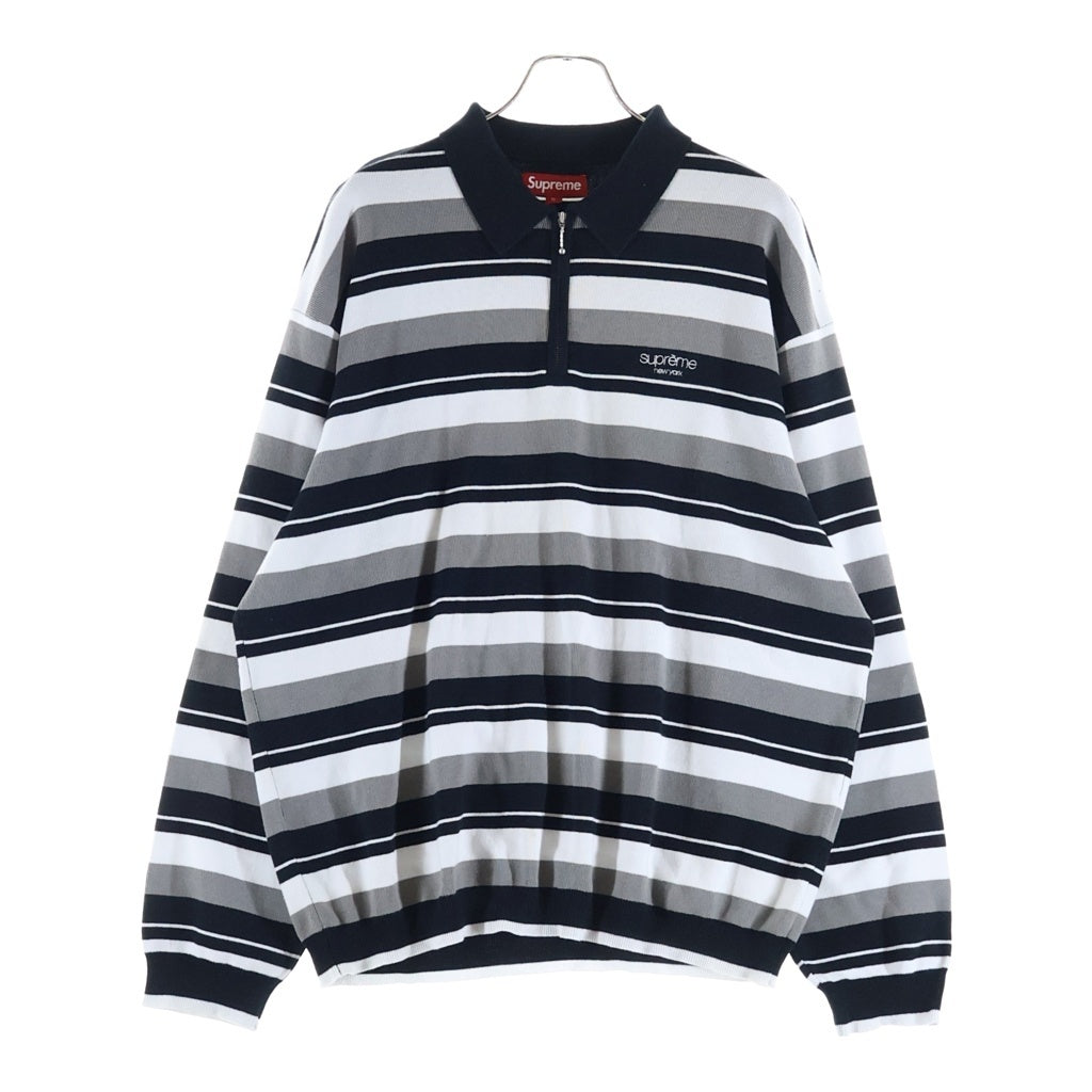 SUPREME(シュプリーム) 24AW Stripe Zip L/S Polo ストライプ ハーフジップ 長袖ポロシャツ ブラック/グレー/ホワイト