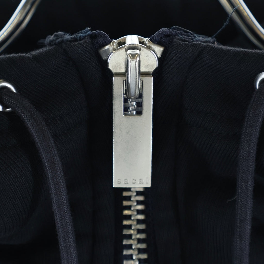 Sacai(サカイ) S Sweat Jersey Hoodie ショート丈 ジップアップフーディー パーカー レディース ブラック SCW-095