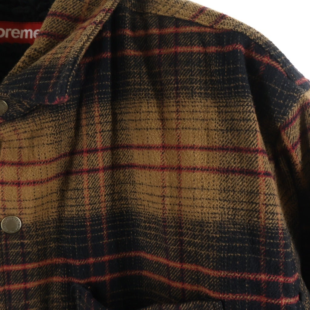SUPREME(シュプリーム) 23AW Lined Flannel Snap Shirt ラインド フランネル バックロゴ刺繍 裏地ボア スナップ長袖シャツ ブラウン