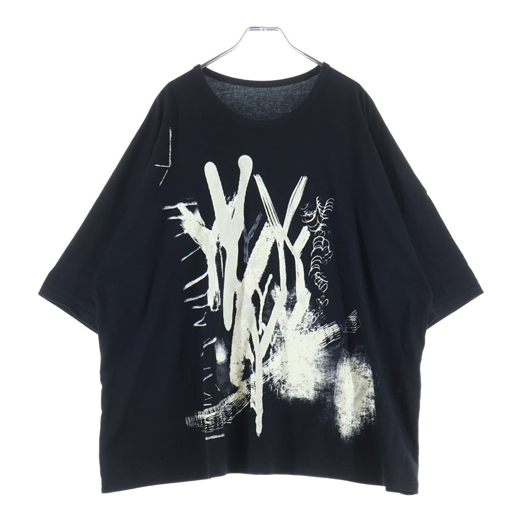 Y's(ワイズ) PIGMENT PRINT BIG TEE ピグメント プリント ビッグ クルーネック半袖Tシャツ カットソー レディース ブラック YQ-T27-678