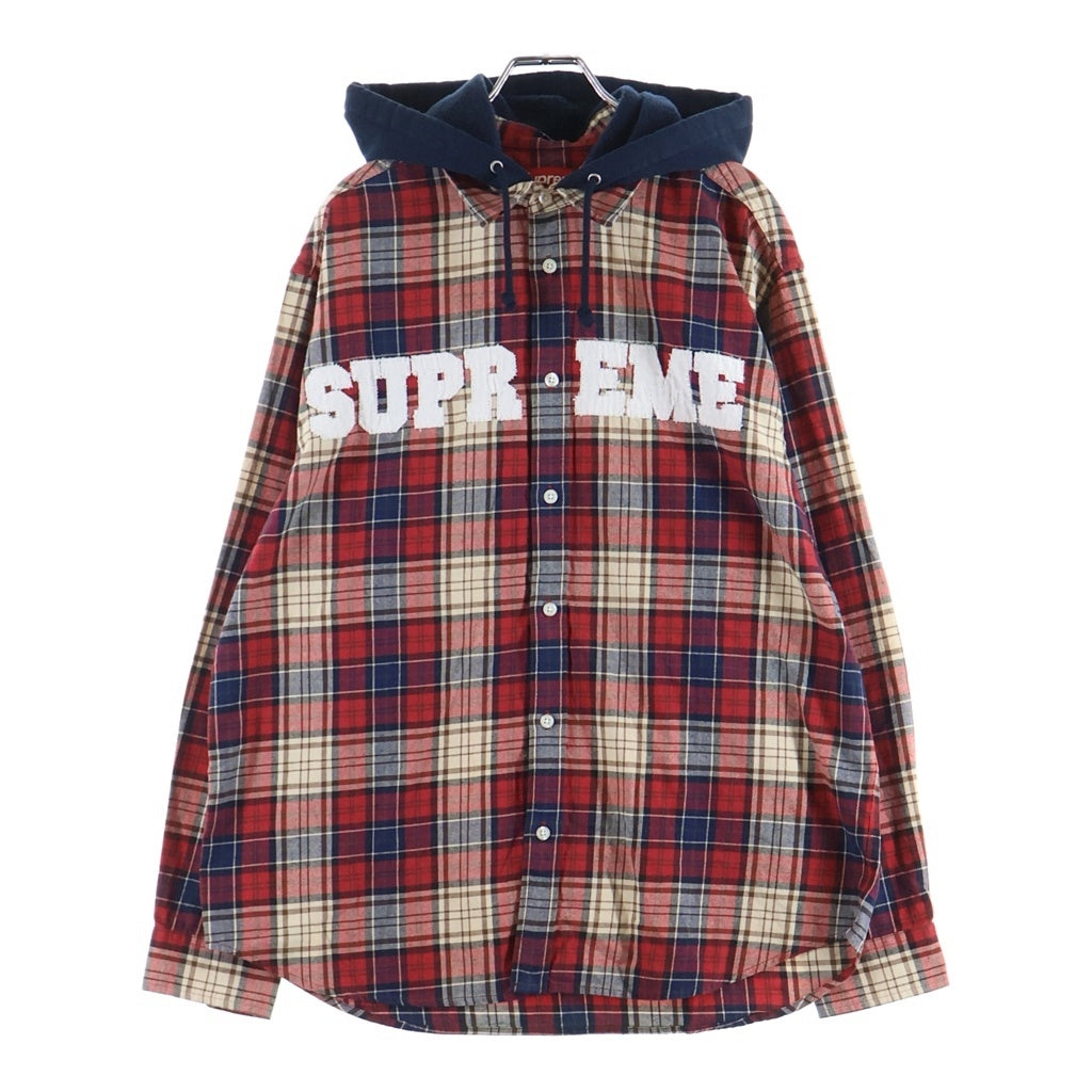 SUPREME(シュプリーム) 26AW Applique Hooded Flannel Shirt アップリケロゴ スウェットフーディドッキング フランネル長袖シャツ レッド