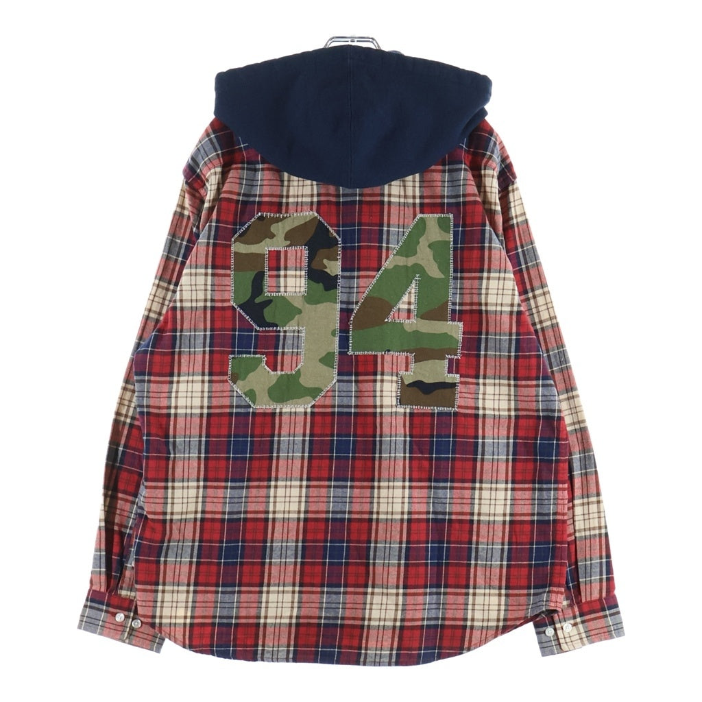 SUPREME(シュプリーム) 26AW Applique Hooded Flannel Shirt アップリケロゴ スウェットフーディドッキング フランネル長袖シャツ レッド