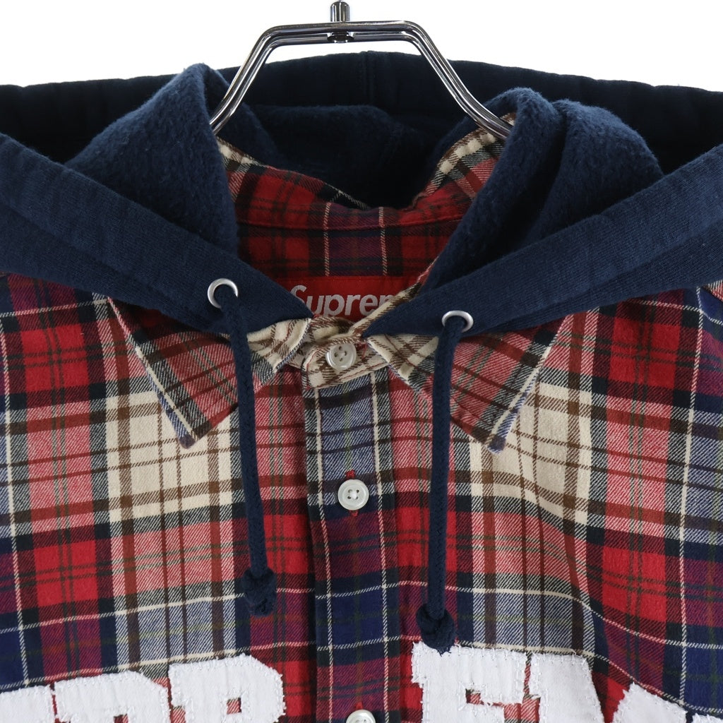 SUPREME(シュプリーム) 26AW Applique Hooded Flannel Shirt アップリケロゴ スウェットフーディドッキング フランネル長袖シャツ レッド