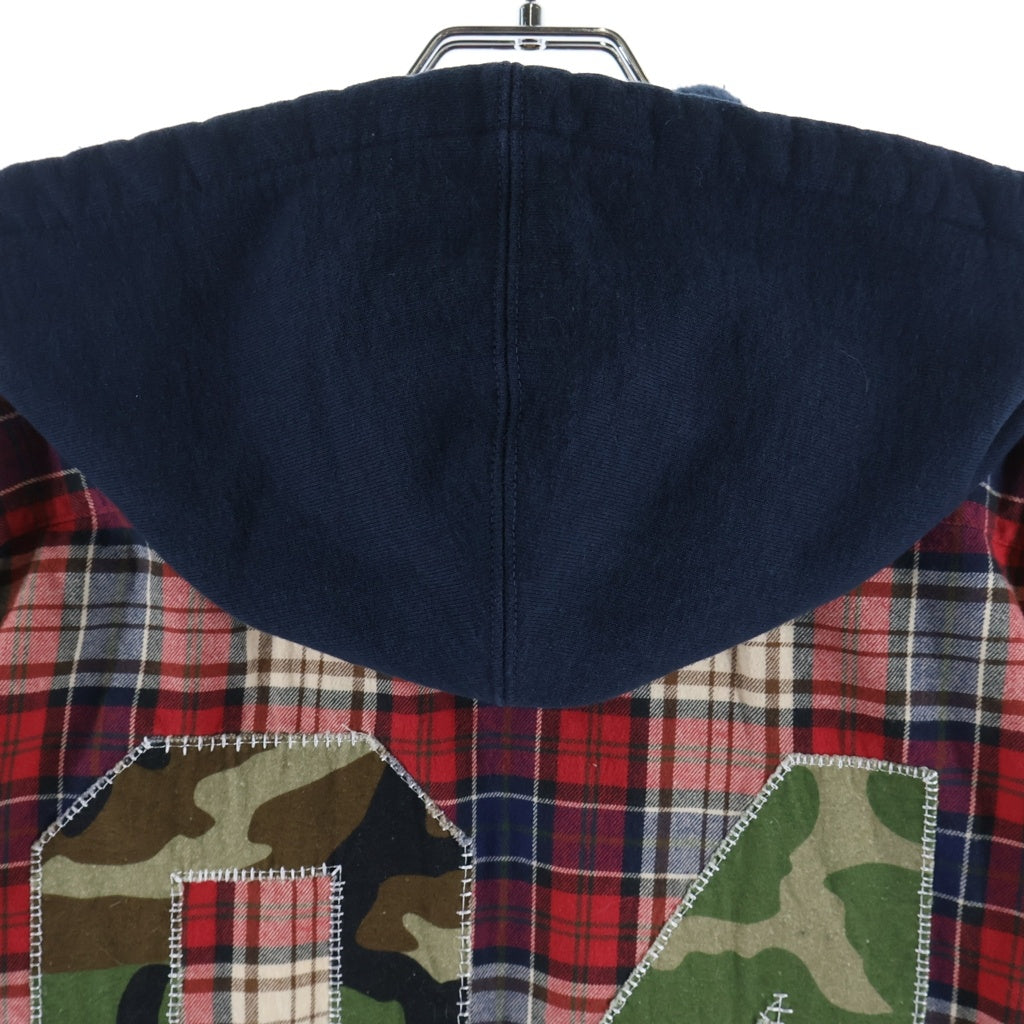 SUPREME(シュプリーム) 26AW Applique Hooded Flannel Shirt アップリケロゴ スウェットフーディドッキング フランネル長袖シャツ レッド